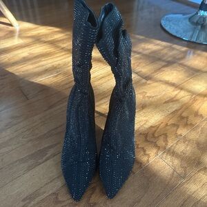 Thalia Sodi Black Glitter Heeled Boots